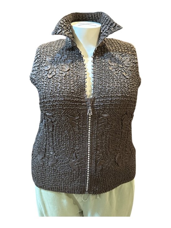 Jerry T Size 1X Brown Stretchy Crinkly Sparkly Zip 2-Pocket Women's Vest - Picture 1 of 9